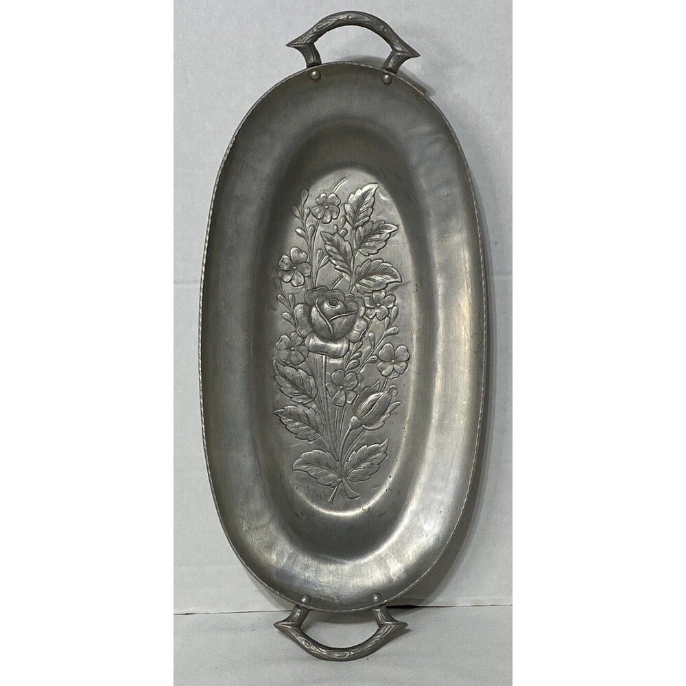 Vintage Everlast Forged Aluminum Rose Motif 12" X 7" 2-Handled Tray.